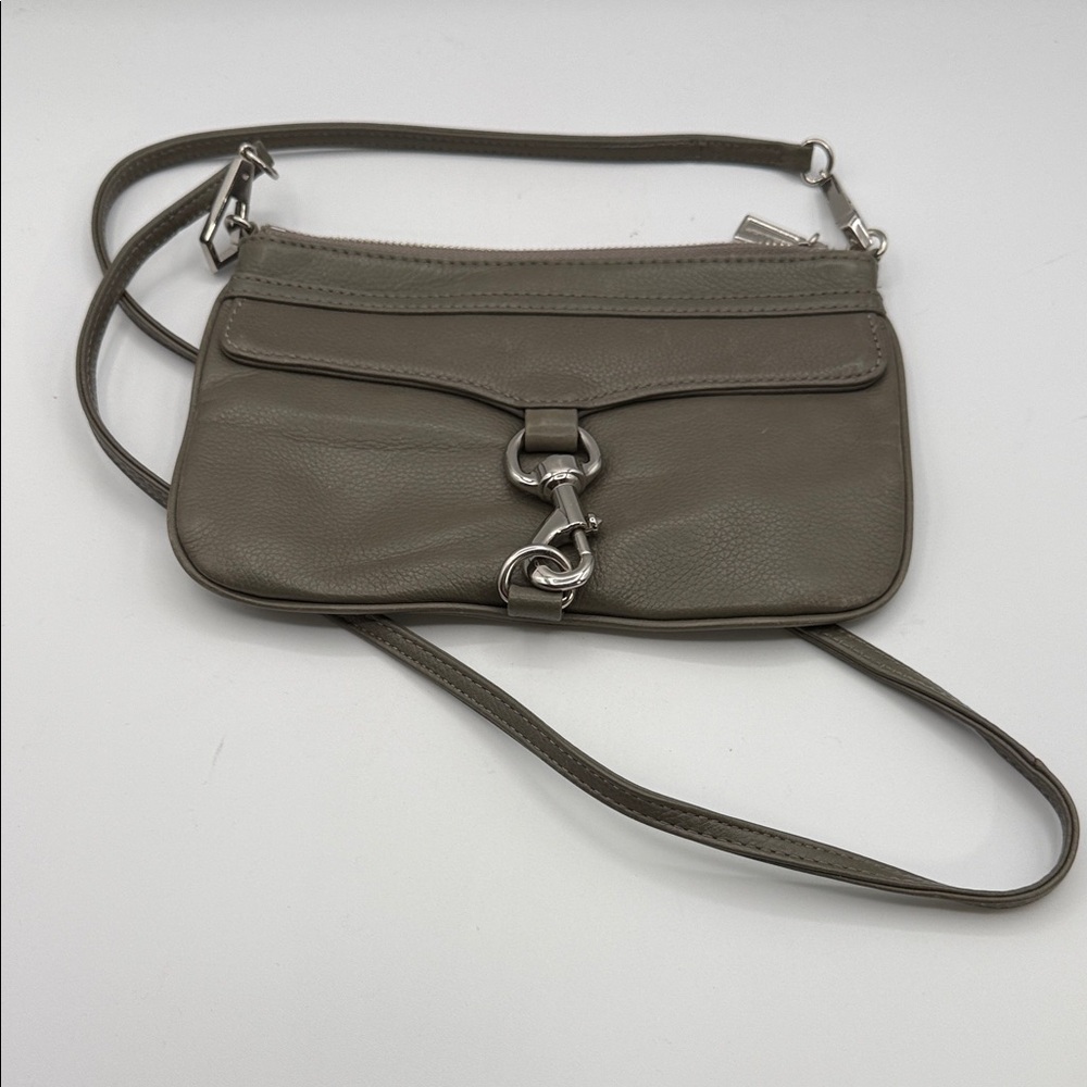 Rebecca Minkoff Taupe Gray Leather Crossbody Bag Clutch 9 x 6 Zipper Buckle